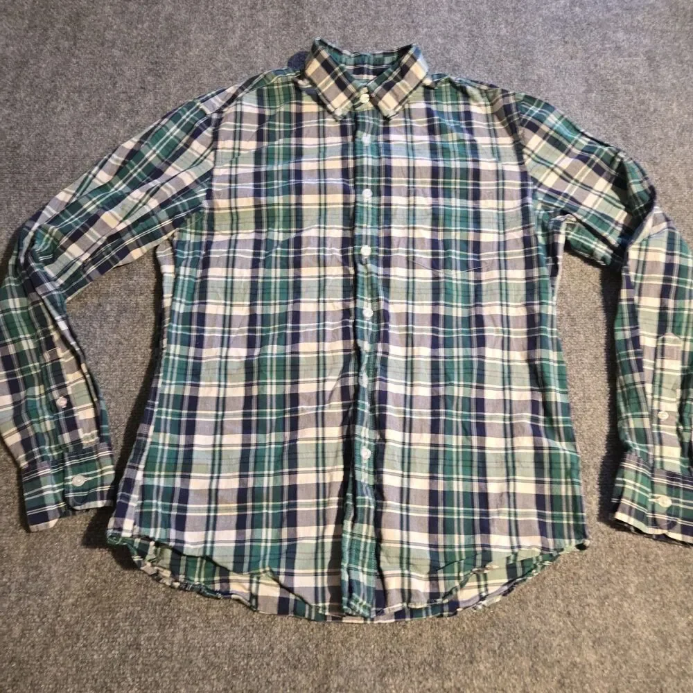 J Crew Mercantile Shirt Mens Medium Green Plaid Button Down Long Sleeve